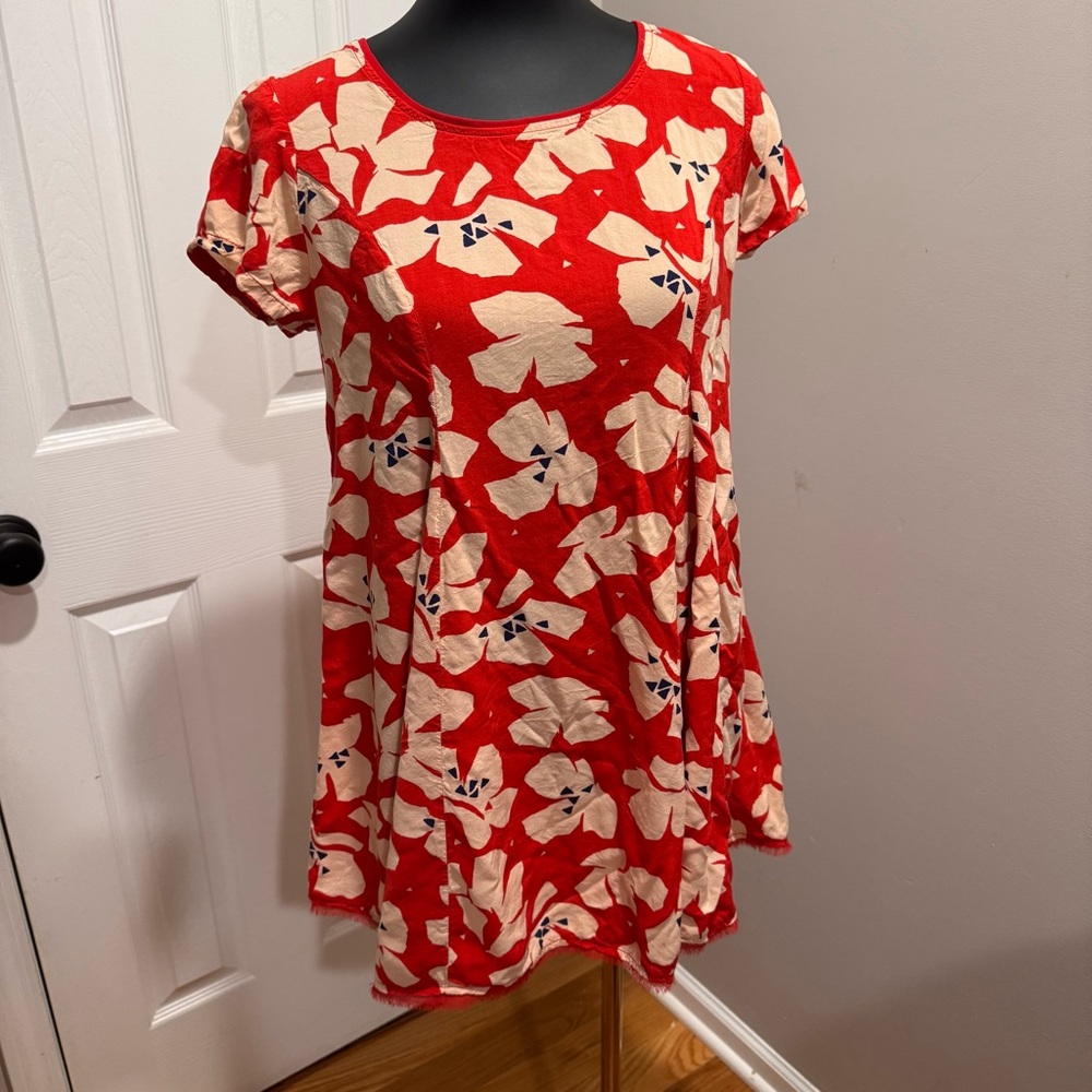 Silence + Noise Floral Red and Cream Mini Dress